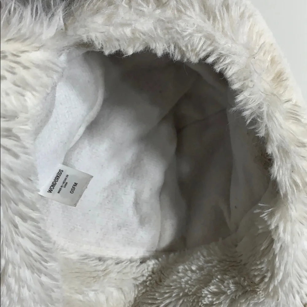 WonderKids Infant grey Fuzzy Ear Flap Hat With Velcro Strap winter outer